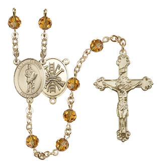14 Karat Gold-Filled 6mm Austrian Crystal Saint Florian/Firefighter Rosary in Topaz
