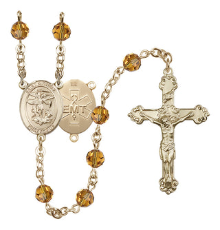 14 Karat Gold-Filled 6mm Austrian Crystal Saint Michael / EMT Rosary in Topaz
