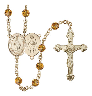 14 Karat Gold-Filled 6mm Austrian Crystal Virgen Milagrosa Rosary in Topaz