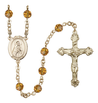 14 Karat Gold-Filled 6mm Austrian Crystal Saint Rita of Cascia Rosary in Topaz