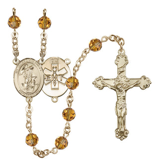 14 Karat Gold-Filled 6mm Austrian Crystal Guardian Angel / EMT Rosary in Topaz