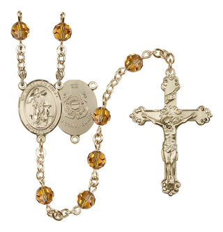 14 Karat Gold-Filled 6mm Austrian Crystal Guardian Angel/Coast Guard Rosary in Topaz