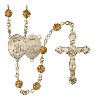 14 Karat Gold-Filled 6mm Austrian Crystal Guardian Angel / Nat'l Guard Rosary in Topaz