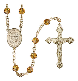 14 Karat Gold-Filled 6mm Austrian Crystal Saint Vincent de Paul Rosary in Topaz