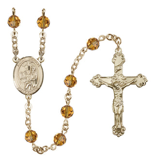 14 Karat Gold-Filled 6mm Austrian Crystal Saint Jerome Rosary in Topaz