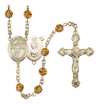 14 Karat Gold-Filled 6mm Austrian Crystal Saint Christopher/Volleyball Rosary in Topaz