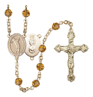 14 Karat Gold-Filled 6mm Austrian Crystal Saint Christopher/Golf Rosary in Topaz