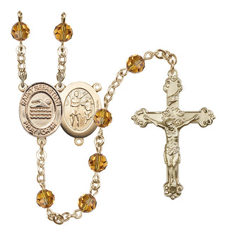 14 Karat Gold-Filled 6mm Austrian Crystal Saint Sebastian/Swimming Rosary in Topaz