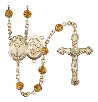 14 Karat Gold-Filled 6mm Austrian Crystal Saint Sebastian/Cheerleading Rosary in Topaz
