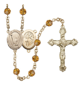 14 Karat Gold-Filled 6mm Austrian Crystal Saint Sebastian/Gymnastics Rosary in Topaz