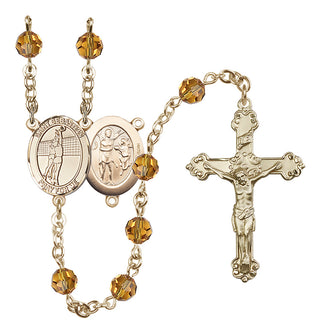 14 Karat Gold-Filled 6mm Austrian Crystal Saint Sebastian / Volleyball Rosary in Topaz