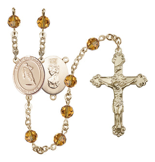 14 Karat Gold-Filled 6mm Austrian Crystal Saint Christopher / Rugby Rosary in Topaz