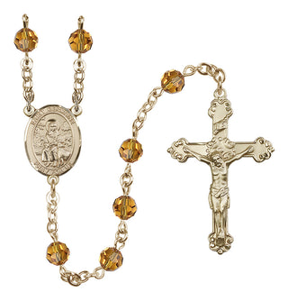 14 Karat Gold-Filled 6mm Austrian Crystal Saint Germaine Cousin Rosary in Topaz