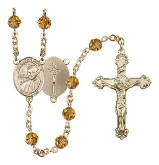 14 Karat Gold-Filled 6mm Austrian Crystal Saint John Paul II Rosary in Topaz