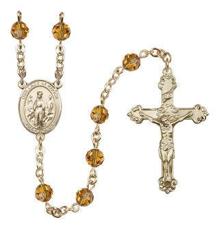 14 Karat Gold-Filled 6mm Austrian Crystal Our Lady of Knock Rosary in Topaz