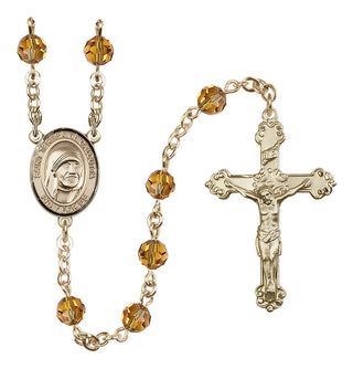 14 Karat Gold-Filled 6mm Austrian Crystal Saint Teresa of Calcutta Rosary in Topaz