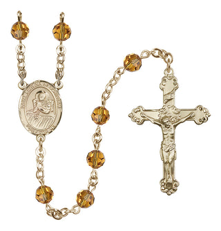 14 Karat Gold-Filled 6mm Austrian Crystal Saint Lidwina of Schiedam Rosary in Topaz