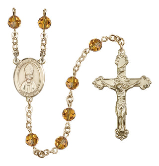 14 Karat Gold-Filled 6mm Austrian Crystal Saint Anselm of Canterbury Rosary in Topaz