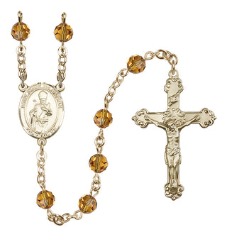 14 Karat Gold-Filled 6mm Austrian Crystal Saint Simon the Apostle Rosary in Topaz