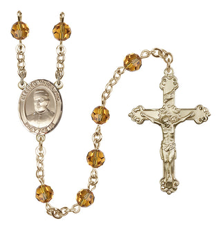 14 Karat Gold-Filled 6mm Austrian Crystal Blessed Miguel Pro Rosary in Topaz