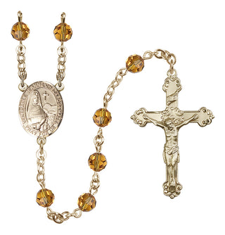 14 Karat Gold-Filled 6mm Austrian Crystal Saint Jeanne Chezard de Matel Rosary in Topaz