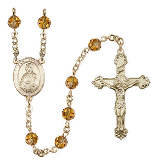 14 Karat Gold-Filled 6mm Austrian Crystal Saint Gerald Rosary in Topaz