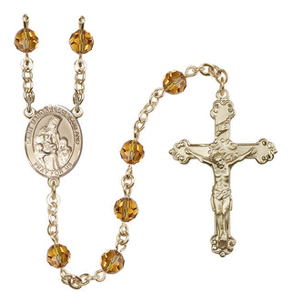14 Karat Gold-Filled 6mm Austrian Crystal Saint Margaret of Scotland Rosary in Topaz