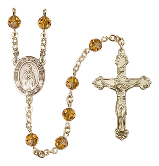 14 Karat Gold-Filled 6mm Austrian Crystal Our Lady of Rosa Mystica Rosary in Topaz