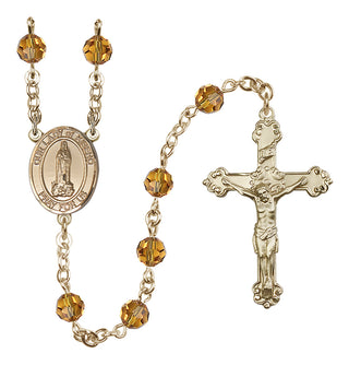 14 Karat Gold-Filled 6mm Austrian Crystal Our Lady of Kibeho Rosary in Topaz