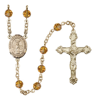 14 Karat Gold-Filled 6mm Austrian Crystal Saint Medard of Noyon Rosary in Topaz