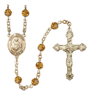 14 Karat Gold-Filled 6mm Austrian Crystal Saint Norbert of Xanten Rosary in Topaz