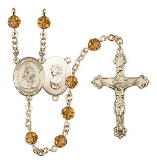 14 Karat Gold-Filled 6mm Austrian Crystal Saint Christopher/Wrestling Rosary in Topaz