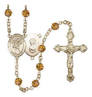 14 Karat Gold-Filled 6mm Austrian Crystal Saint Christopher/Dance Rosary in Topaz