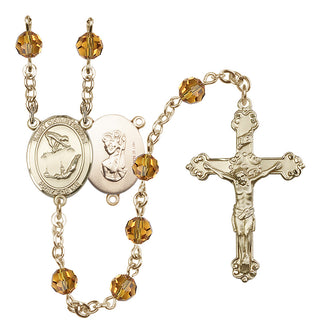 14 Karat Gold-Filled 6mm Austrian Crystal Saint Christopher/Gymnastics Rosary in Topaz