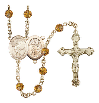 14 Karat Gold-Filled 6mm Austrian Crystal Saint Sebastian / Soccer Rosary in Topaz