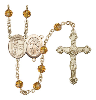 14 Karat Gold-Filled 6mm Austrian Crystal Saint Sebastian / Golf Rosary in Topaz