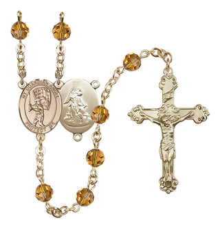 14 Karat Gold-Filled 6mm Austrian Crystal Guardian Angel/Baseball Rosary in Topaz