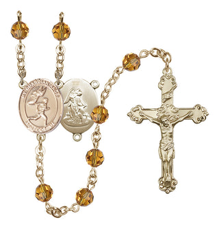 14 Karat Gold-Filled 6mm Austrian Crystal Guardian Angel/Track&Field-Men Rosary in Topaz