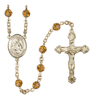 14 Karat Gold 6mm Austrian Crystal Santa Ana Rosary in Topaz
