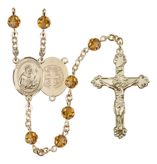 14 Karat Gold 6mm Austrian Crystal Saint Benedict Rosary in Topaz