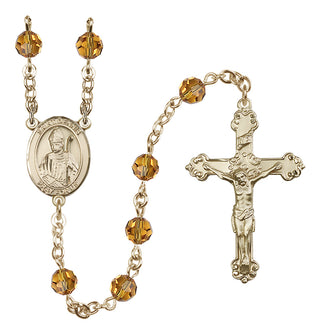 14 Karat Gold 6mm Austrian Crystal Saint Dennis Rosary in Topaz