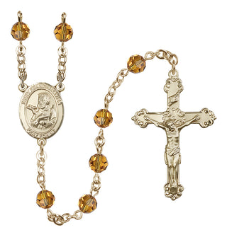 14 Karat Gold 6mm Austrian Crystal Saint Francis Xavier Rosary in Topaz