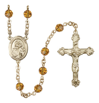 14 Karat Gold 6mm Austrian Crystal Saint Joan of Arc Rosary in Topaz