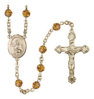14 Karat Gold 6mm Austrian Crystal Saint John the Apostle Rosary in Topaz