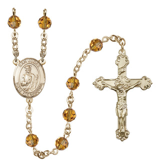 14 Karat Gold 6mm Austrian Crystal San Judas Rosary in Topaz