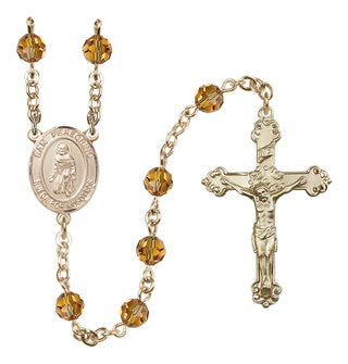 14 Karat Gold 6mm Austrian Crystal San Peregrino Rosary in Topaz