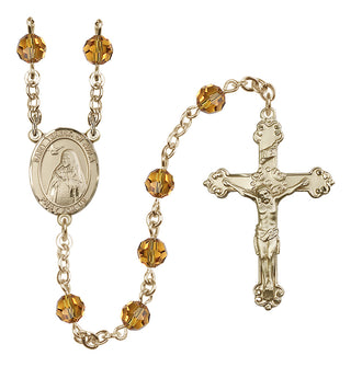 14 Karat Gold 6mm Austrian Crystal Saint Teresa of Avila Rosary in Topaz