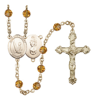 14 Karat Gold 6mm Austrian Crystal Saint Christopher/Gymnastics Rosary in Topaz