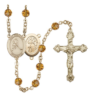 14 Karat Gold 6mm Austrian Crystal Saint Sebastian/Ice Hockey Rosary in Topaz