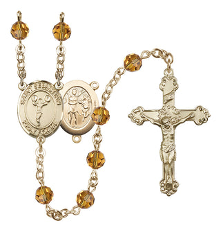 14 Karat Gold 6mm Austrian Crystal Saint Sebastian/Cheerleading Rosary in Topaz